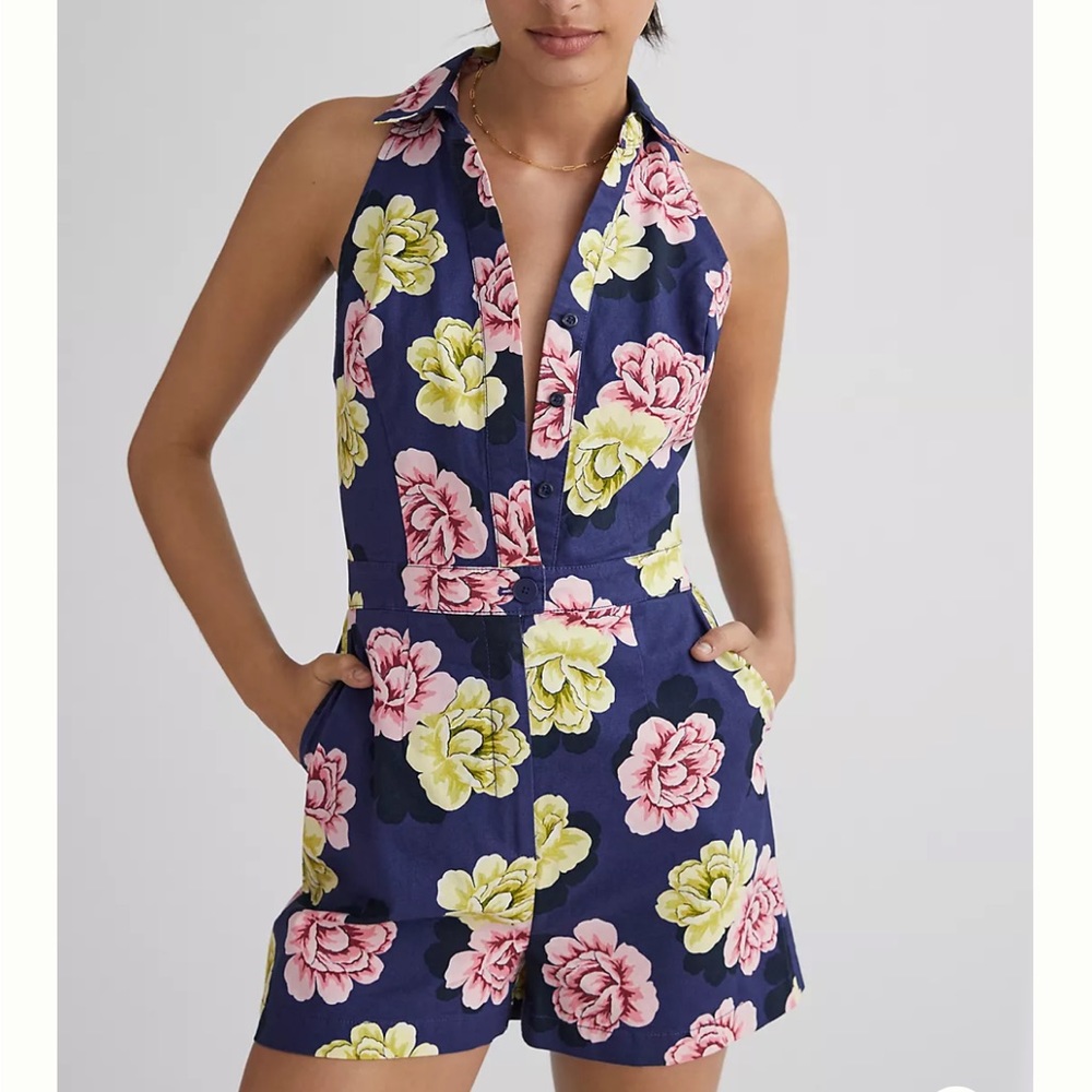 NWT Anthropologie Maeve Retro Collared Romper Size 14